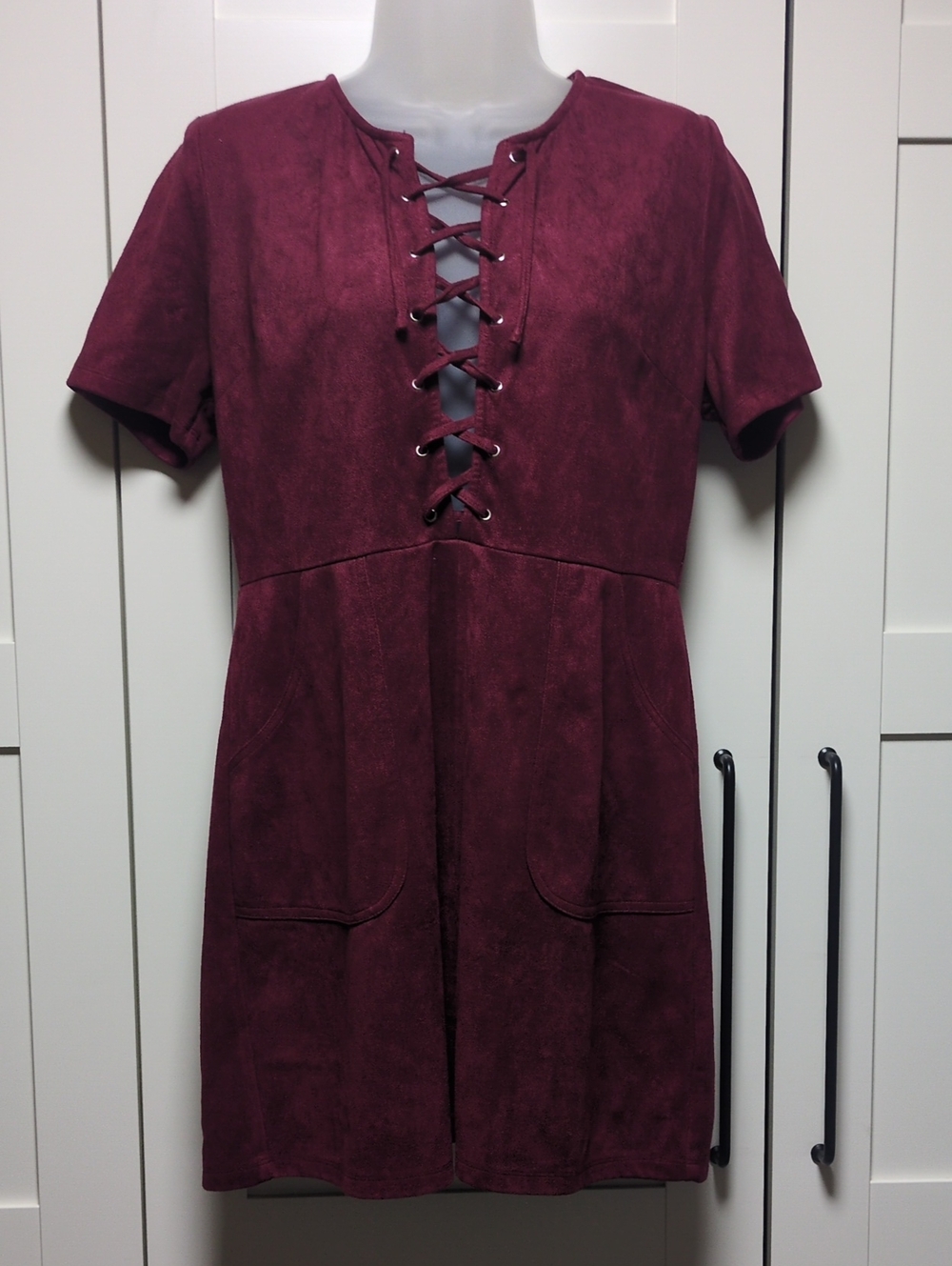American Threads Faux Suede Crimson Boho Ren Fair Fall Mini Dress Large